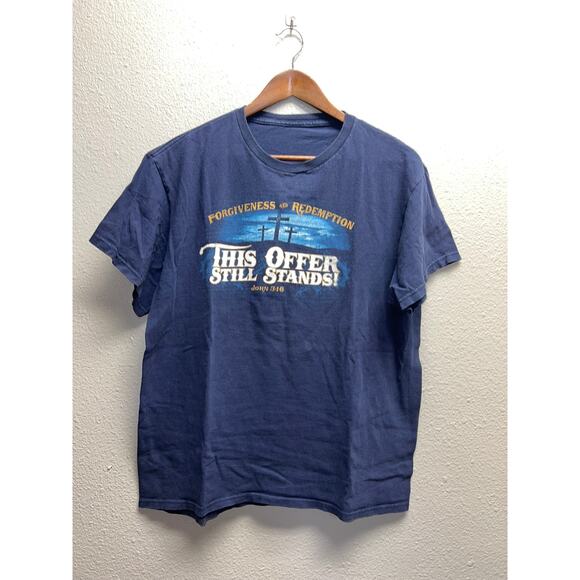 John 3:16 Shirt Forgiveness Redemption One And Only Son Blue Jesus Tee Medium - Picture 1 of 10
